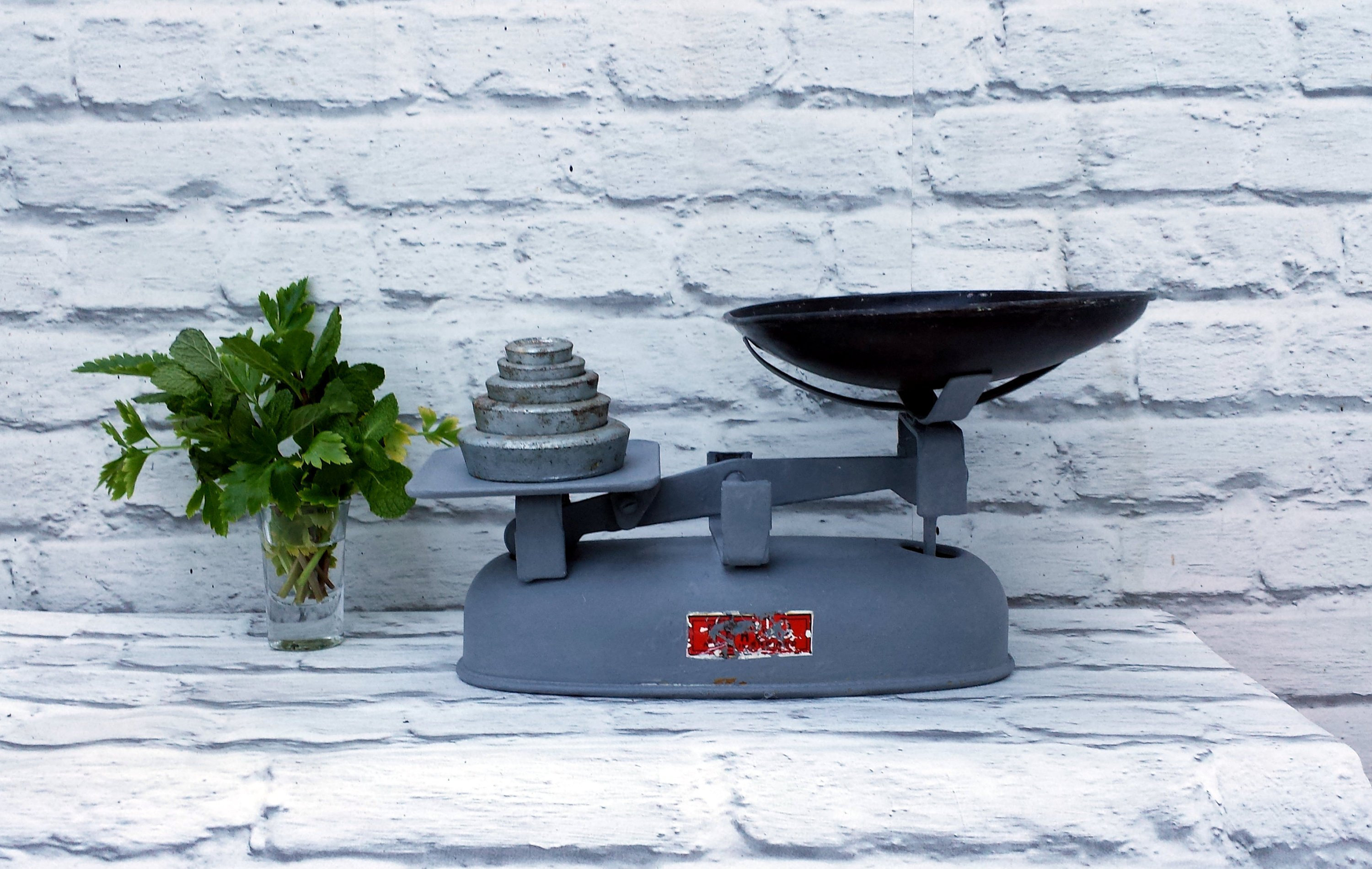 Vintage Kitchen Scales With Weights Cast Iron English Grey Rustic