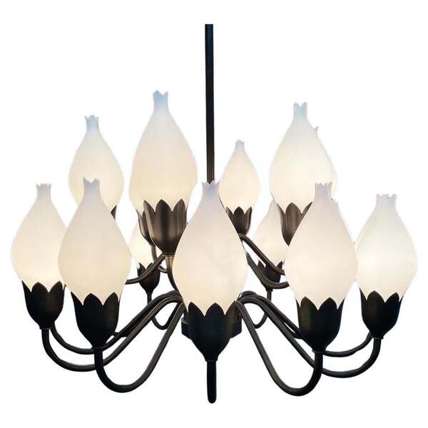 A Mid Century 18 Arm Tulip Pendant Chandelier By Fog And Mørup Of Denmark