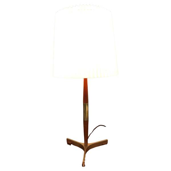 Midcentury Jo Hammerborg President Table Lamp For Fog & Mørup In Teak And Brass