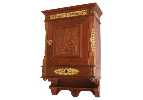 Antique Swedish Empire Wall Cabinet 19th Century Walnut Gilt Bronze Hanging