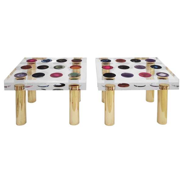 Superego Contemporary Modern Italian Plexiglass And Brass Side Table