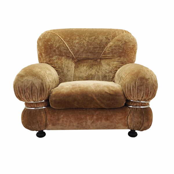 Velour Armchair, Italian Design, 1970s, Production: Italy
