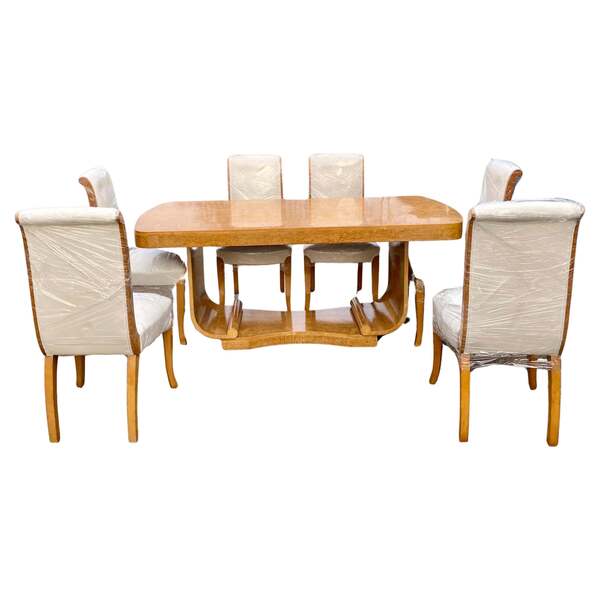 Art Deco Epstein Dining Suite Table, 6 Chairs & Matching Cocktail Sideboard