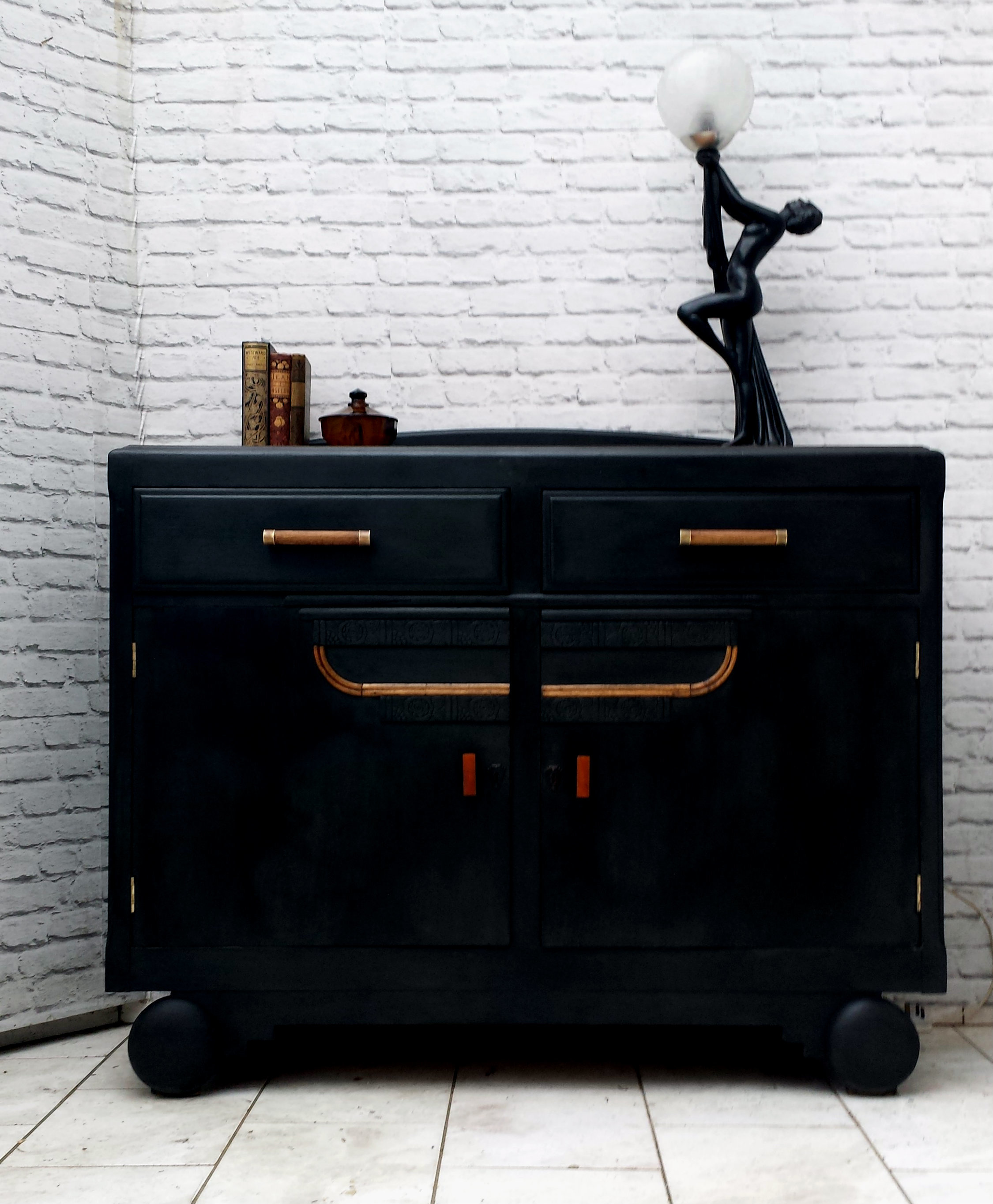 Art Deco Cabinet Sideboard Dresser Graphite Oak Bakelite Image