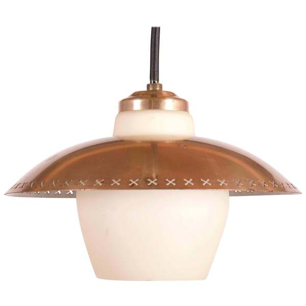 Brass Opaline Glass Pendant Light Bent Karlby For Fog & Mørup