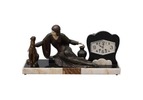 Large French Art Deco Marble Mantel Clock