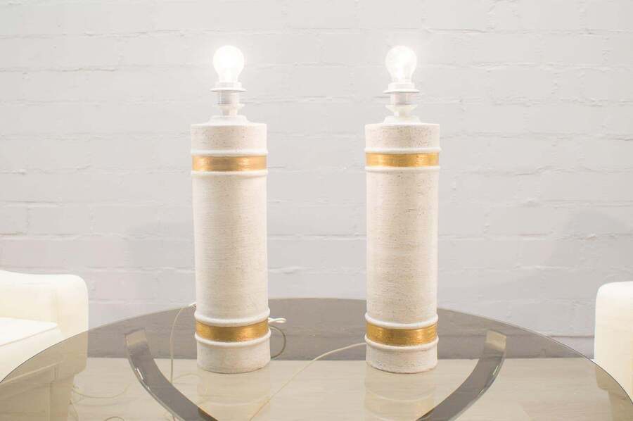 Pair Of Handmade Ceramic Table Lamps By Bitossi For Bergboms Sweden, 1960s photo furniture
