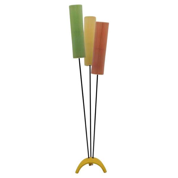 Tripod Floor Lamp With Pleated Blind Lampshade Mid Century Modern, 1960s