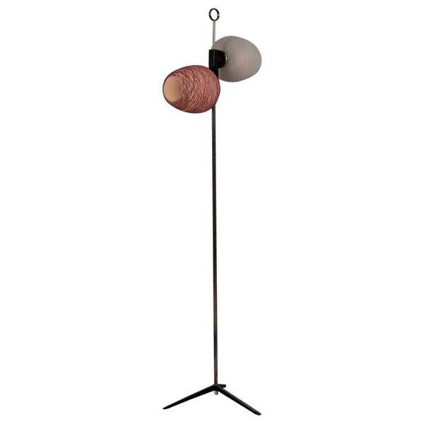 Elegant Tripod Floor Lamp With Two Glass Shades, 1950s