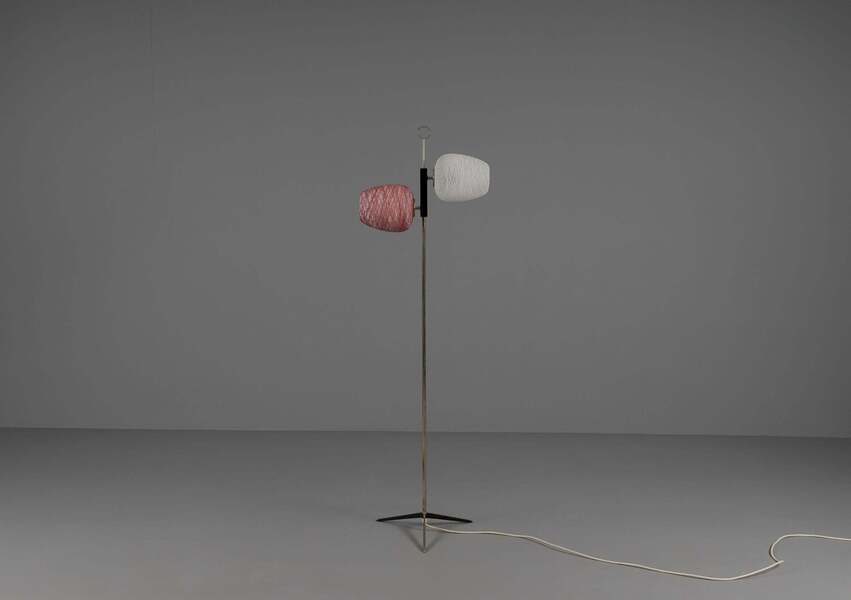 Elegant Tripod Floor Lamp With Two Glass Shades, 1950s photo furniture