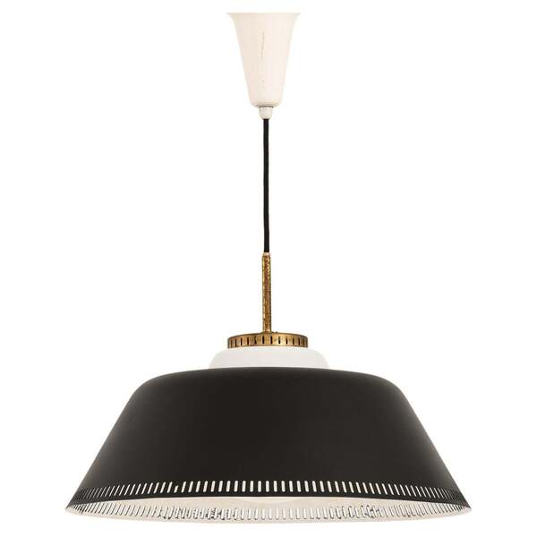 Ceiling Lamp In Brass And Opaline Glass By Bent Karlby, 1950’s