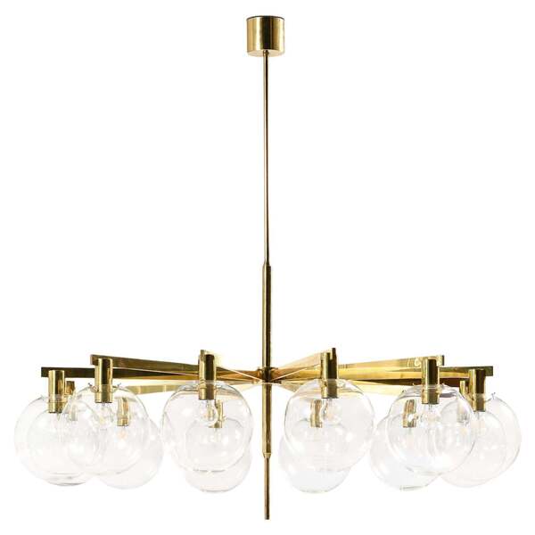 Big Ceiling Lamp In Brass & Original Clear Glass By Hans Agne Jakobsson, 1950's