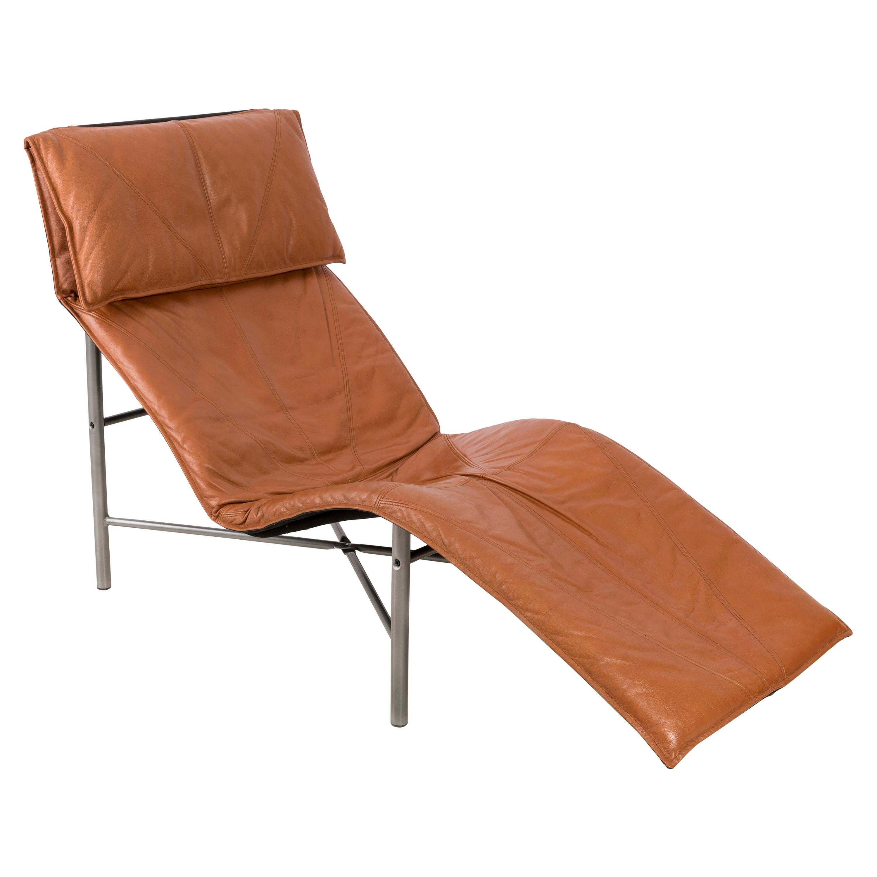 Midcentury Danish Modern Brown Leather Chaise Lounge Chair By Tord