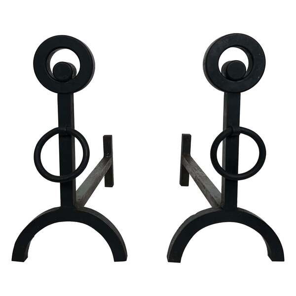 Pair Of Modernist Wrought Iron Andirons