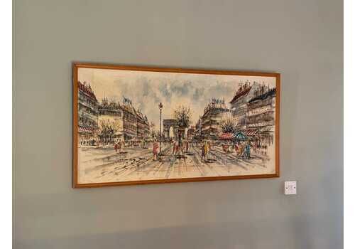Marie Sadrim Signed Large Oil On Canvas Parisian Scene Framed 1970s