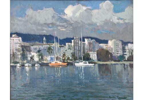 Antonio Sala Herreromediterranean Marina Spain Oil On Canvas Paintingc.1980