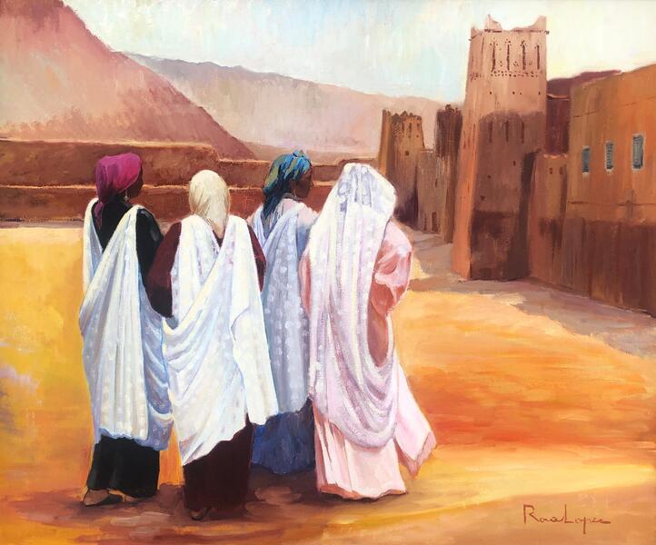 Rosa Lopez Path To The Kasbah Morocco Oil On Canvas Painting Orientalist Art C.2008