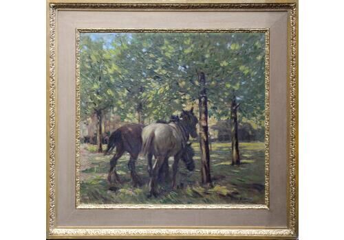 Arthur Spoonerportrait Of Horses In Dappled Sunlight British 30