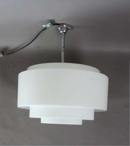 Art Deco Modernist Chrome And Stepped Opaline Lamp Shade Vinterior Art Deco Modernist Chrome And Stepped Opaline Lamp Shade 1 5