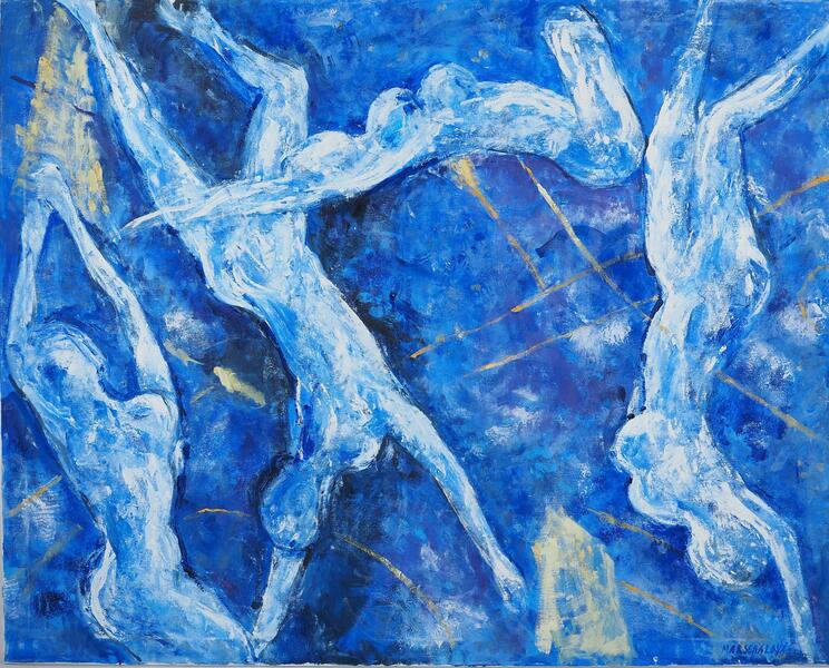 Zdeňka Marschalováthe Blue Swimmers   Original Oil On Canvas, Signed2022