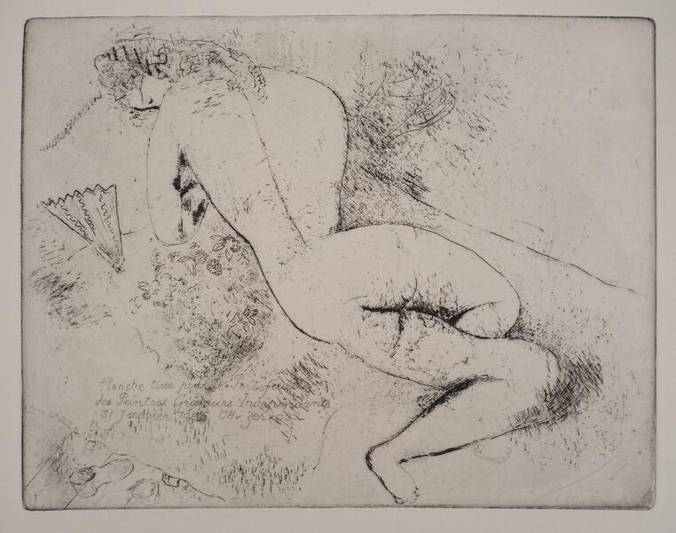 Marc Chagalltall Nude With A Fan   Original Etching (Kornfeld #39), 19241924