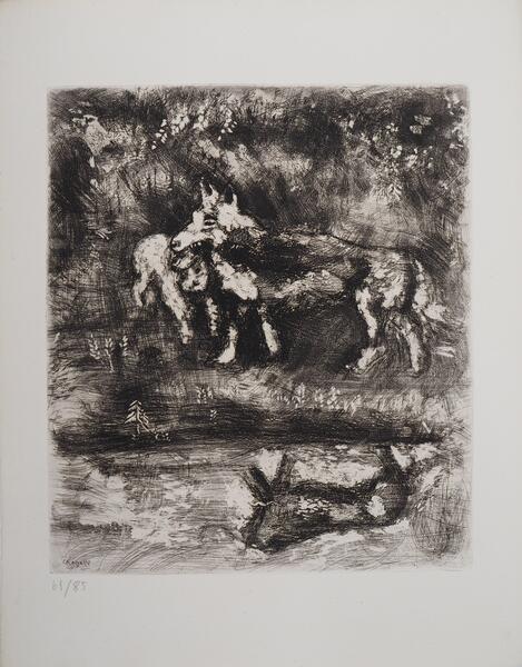 Marc Chagallthe Wolf And The Lamb   Original Etching   Ref. Sorlier #981952