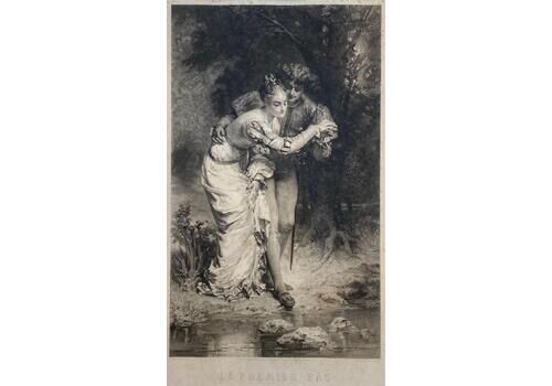 "Le Premier Pas" Engraving By Herman Eichens   50x70 Cm