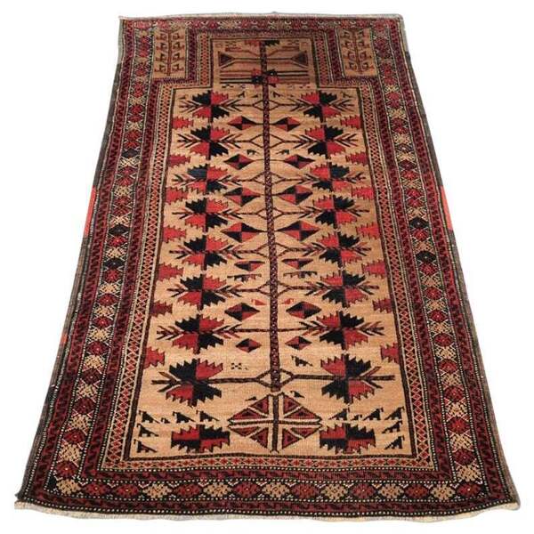 Antique Baluch Rug With Camel Ground, Tree Of Life Design, Circa 1900