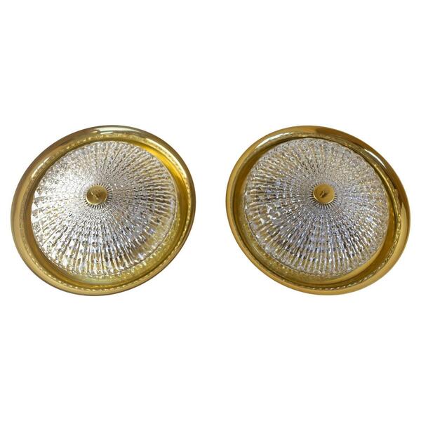 Orrefors Brass Wall Or Ceiling Lamps By Fagerlund For Lyfa, 1960s. Set Of 2.