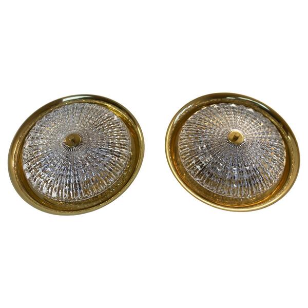 Orrefors Brass Wall Or Ceiling Lamps By Fagerlund For Lyfa, 1960s. Set Of 2.