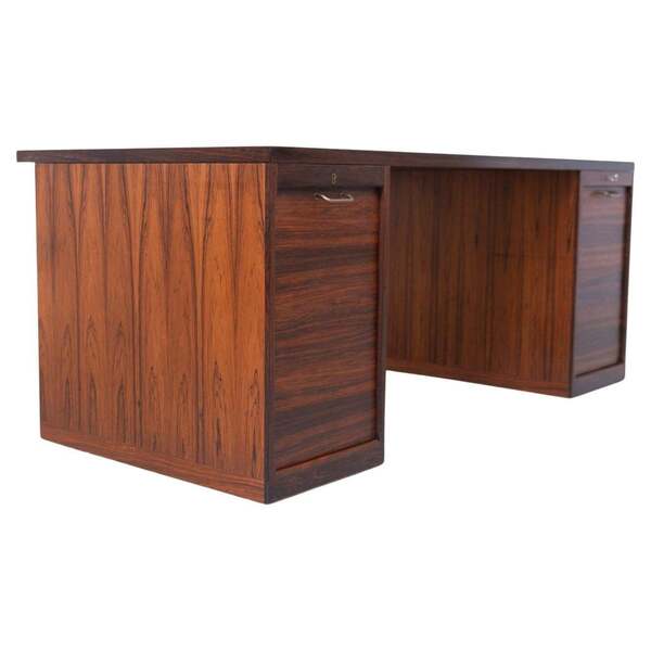 Danish Rosewood Desk With Tambour Doors By Hans Wegner, 1950s