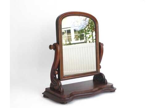 Antique Victorian Wooden Vanity Mirror, Wooden Dressing Mirror, Mahogany Toilet Mirror, 19th Century Decor