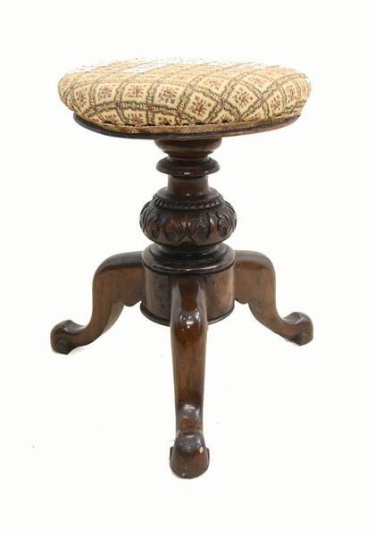 Victorian Piano Stool Carved Walnut Adjustable Height 1860