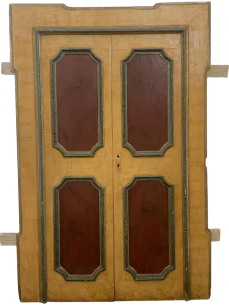 Pair Of Polychrome Lacquered Portal And Door, 19th Century