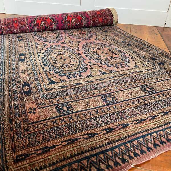 Antique Woven Rug Carpet Mat Rectangle Fabric Upholstery Wool Vintage Pattern Woven Floor Mat Handmade Textile Patterned 168x71cm Thin Weave