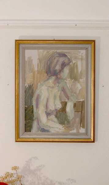 Mid Century Original Swedish Oil On Canvas "Seated Nude "
