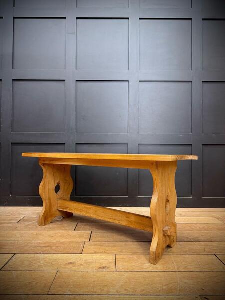 Vintage Blond Elm Two Seater Trestle End Bench Seating / Coffee Table End Table