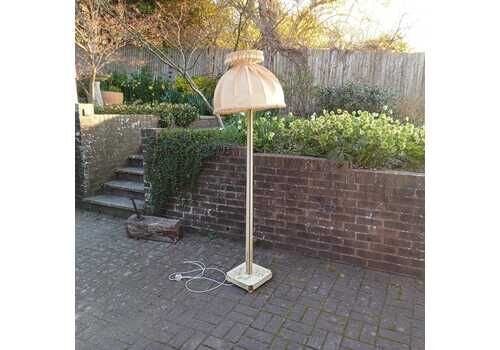 Original Vintage Hand Painted Floor Lamp Balloon Shade Shabby Chic Floral Standard, Mid Century To 1930s Style