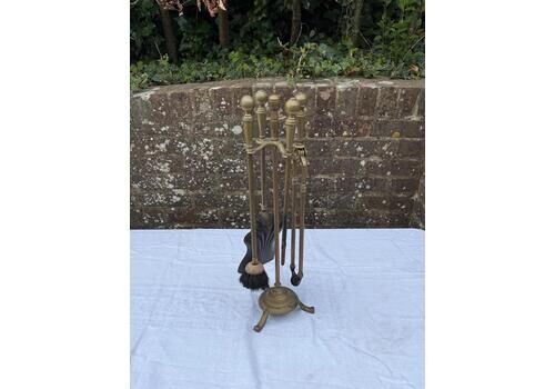 Full Set Of Vintage Brass Fire Irons And Tools On A Lovely Brass Stand Mid Century Brass Fire Tools