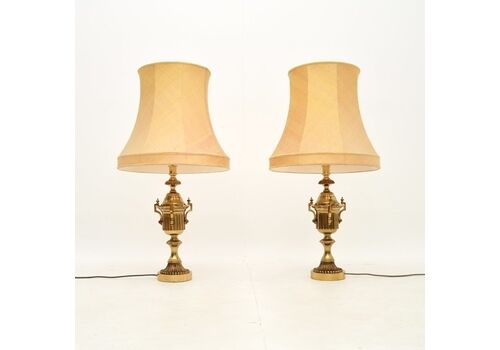 Pair Of Antique Neoclassical Style Brass Table Lamps