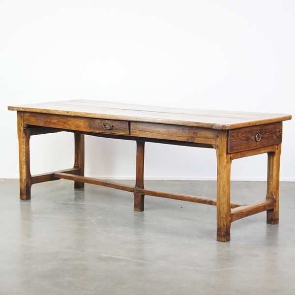 Beautiful And Robust Antique French 6 Person Dining Table Made Of Fruit Wood With 3 Drawers From The Late 18th Century