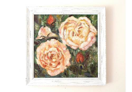 Peach Roses Original Oil Painting Signed Framed Flowers Andi J Lucas