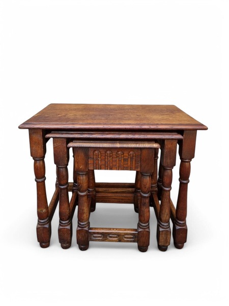 Vintage Oak Nest Of Tables By Jaycee Furniture / Set Of 3 / C1970 photo for sale