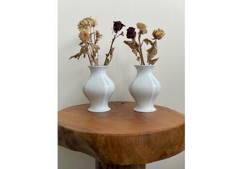 Pair Of Vintage Mid Century White Glazed Vases Pleated Detail Model 1495 18