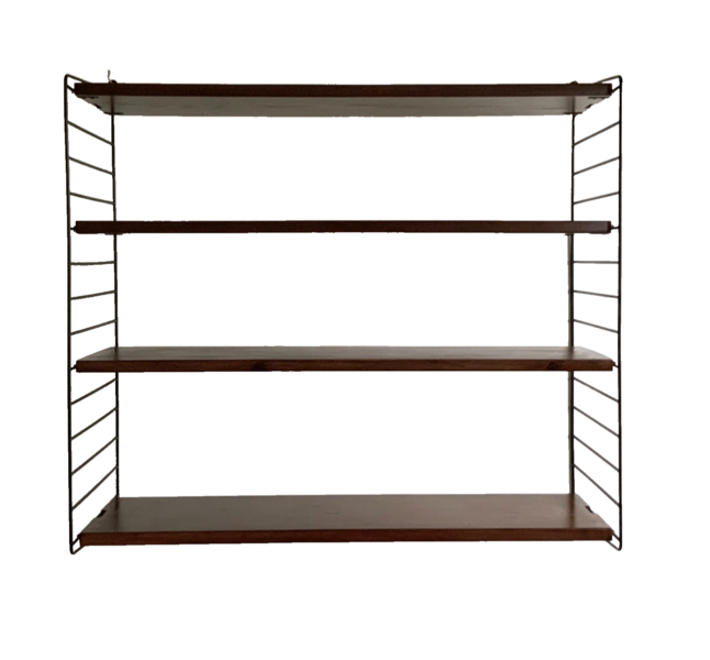 Vintage Teak String Wall Unit /4 Shelves By Nisse Strinning Shelves Sweden 1960s