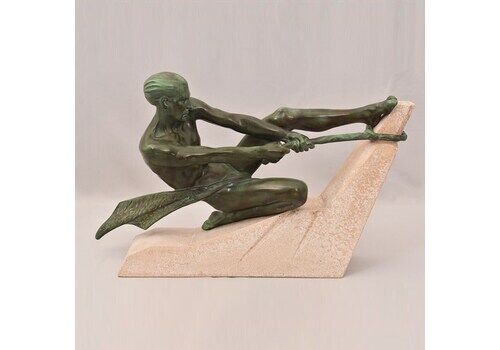 Antique Antimony Statues, Warrior, Signed Max Le Verrier, Art Déco. (Stan92)
