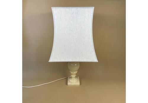 Antique Marble Lamp Light Bedside Side Table Desk Square Base Marbled Patterned Vintage Pattern Cream Stone Heavy Silk Lampshade Shade