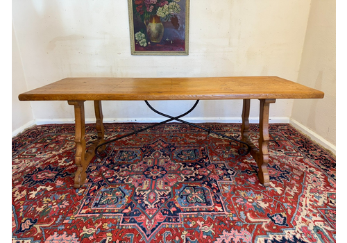 Outstanding Quality Basque Region Oak And Metal Refectory Table Circa 1930