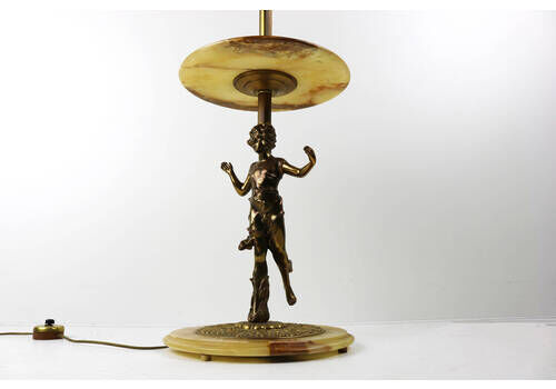 Midcentury Antique Italian Ornate Brass Onyx Sidetable Floor Light Figurine Classic Hollywood Regency Decorative