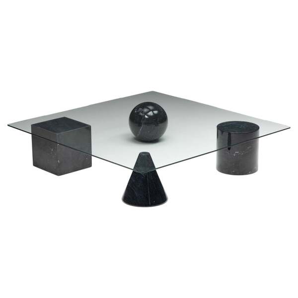 Marble And Glass Coffee Table In The Style Of Massimo Vignelli, 1970's